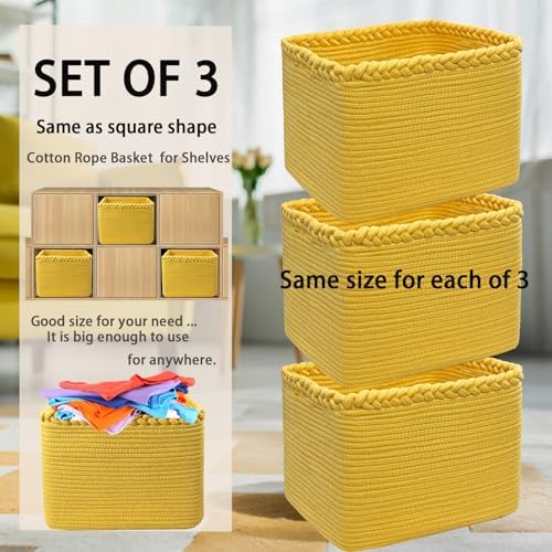 COMFY-HOMI 3PACK Cotton Rope Square Basket with Handles for Shelves| Storage|Baby Basket for GIF|Shoe Basket for Organizing|New13.5" x 11" x 9.5" for Living Room - Image 6