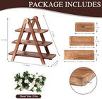 Brown Wood 3 Tier Foldable Serving Tray for Cupcake Dessert Stand,Rectangular Farmhouse Stand Charcuterie Board Wedding Party Decorative Tray Decor - Image 2