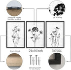 flowtorely Flower Plant Wall Art Decor 24"x16" Set of 3 Black And White - Image 2