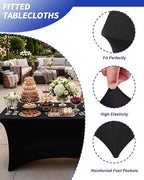 Fixwal 6 Pack Black Spandex Tablecloth 8 Foot Fitted Table Cover - Image 4