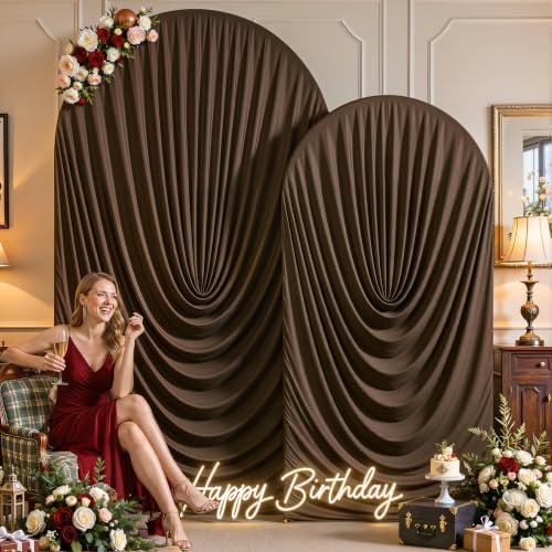 Brown Wedding Arch Backdrop Cover 7.2ft and 6ft Draped Arch Covers Stretchy Backdrop Spandex Balloon Arch Covers for Bridal Shower Baby Shower Engagement Photography Birthday Party Decorations - Image 4
