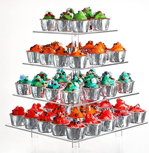 Jusalpha® 13.5'' Width Extra Large 4 Tiered Acrylic Glass Square Cake Stand - Image 3