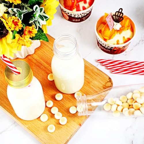 Yinkin 20 Sets Plastic Milk Bottles with Straws Bulk Reusable Beverage Containers for Birthday Baby Shower Party with Metal Lids Straws for Milk Juice Smoothies (8 oz,Gold Lid) - Image 5