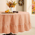 Romanstile Fall Gingham Ruffled Round Tablecloth, 70 Inch Orange by Romanstile