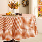 Romanstile Fall Gingham Ruffled Round Tablecloth, 70 Inch Orange by Romanstile