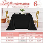 Showgeous 85x85 Inch Black Square Tablecloths, Polyester Table Covers - Image 2
