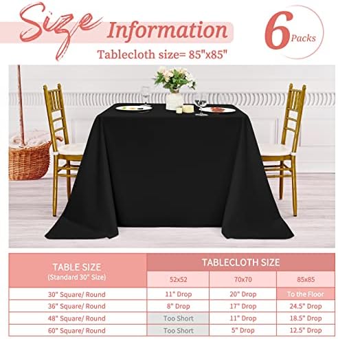 Showgeous 85x85 Inch Black Square Tablecloths, Polyester Table Covers - Image 2