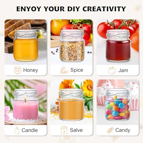 BGraceyy 126 Pcs 1.5 oz Mini Round Glass Honey Jars with Dippers, Gold Lids, Bee Stickers, Bee Charms, Gift Bags & Jute– Empty Small Honey Jars for Party Favors Bulk, Ideal for Baby Showers ＆ Weddings - Image 5