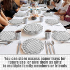 Funnymoom 400 Pcs Gingham Party Supplies for 50 Guests Gray and White Paper Plates and Napkins Knives Spoons Forks Cups Disposable Checkered Dinner Party Set Cutlery for Baby Shower Wedding Favor - Image 6