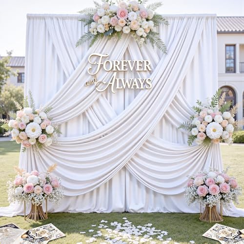 50ft x 12ft Wrinkle Free White Backdrop Curtains for Parties, 10 Panels 12FT Long Silky Polyester Photo Backdrop Drapes Back Drop Cloth for Wedding Birthday Photography Background Decor - Image 5