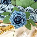 50pcs Dusty Blue Foam Fake Roses with Stems Navy Light Blue Artificial Flowers Real Looking for DIY Wedding Bouquets Bridal Shower Centerpieces Floral Arrangements Party Tables Home Decor Bulk - Image 2