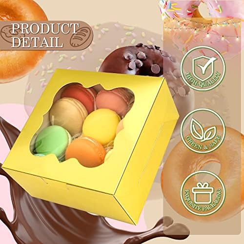 KPOSIYA 65PCS Bakery Boxes with Window 6x6x3 Inches 5 Style Cookie Boxes Small Pastry Boxes for Candy, Dessert, Pastry, Donuts, Birthday Party, Wedding(Gold) - Image 3