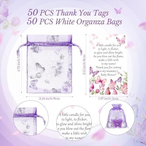 MTLEE 50 Sets Butterfly Candle Baby Shower Favors for Guests, Purple - Image 3