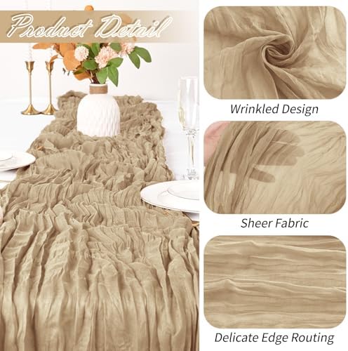 30 Pack Beige Cheesecloth Table Runner 17 x 108 inch Cheese Cloth Table Runners 9ft Beige Table Runner Rustic Romantic Sheer Gauze Runner for Wedding Party Baby Shower Table Decoration - Image 3