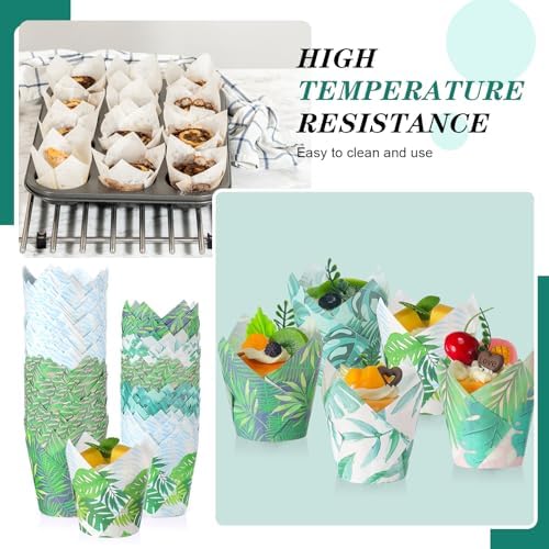 Havawish 500 Counts Greenery Tulip Cupcake Liners Tropical Hawaiian Baking Cups Palm Leaf Muffin Liners Greaseproof Cupcake Wrapper Tulip Paper Baking Cup for Tiki Luau Baby Shower Party Decoration - Image 6