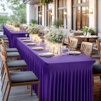 Wish Care 2 Pack Dark Purple Spandex Table Clothes for 8 Foot Rectangle Tables, 8FT Wrinkle Free Fitted Tablecloths Ruffles Design Table Cover for Party, Banquet, Wedding and Events - Image 6