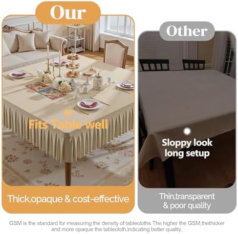 Wish Care Natural Spandex Tablecloths for 54x54 Inch Square Tables, Stretch Fitted Table Clothes with Pleated Ruffle Skirt for 54” Table, Wrinkle Free and Elastic, for Party Kitchen Home Dining - Image 7