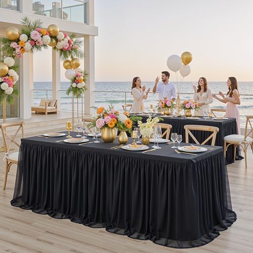 Black Tulle Tablecloth for 6 Ft Rectangle Tables 4-Pack, Ideal for Weddings - Image 5