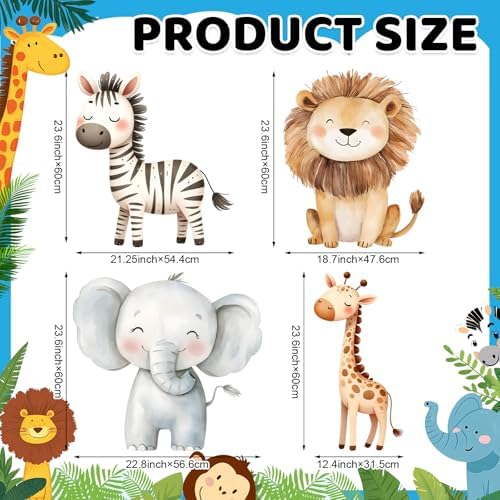 Gemscream 4 Pcs Fun to Be One Birthday Decor Lion Giraffe Zebra Cutouts - Image 4