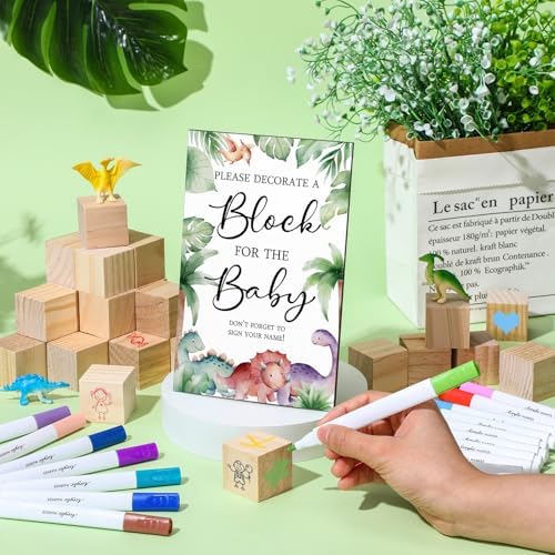 Tatuo 75 Pcs Baby Shower Party Block Games Sign to Decorate,Dinosaur - Image 4