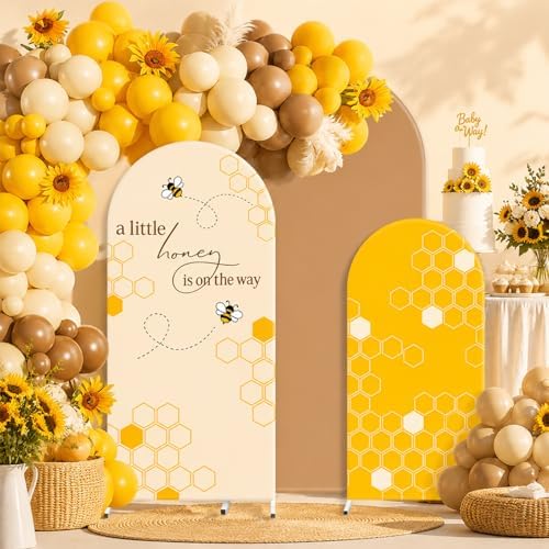 FYSUIMU 3 Pcs Bee Arch Backdrop Covers Baby Shower Honeycomb Stretchy Spandex Arch Stand Fabric Cover for Gender Reveal Wedding Birthday Party Decoration (4ft/5ft/6ft) - Image 6