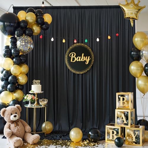50ftx12 ft Wrinkle Free Black Backdrop Curtain for Wedding Parties, 10 Panels 5x12 ft Long Silky Polyester Fabric Backdrop Drapes Black Photo Back Drop Cloth for Parties Photography Background - Image 5
