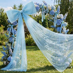 Canlierr Extra Large Blue Organza Bow Decorations 39 x 59 Inch Giant Blue Tulle Bow with Tie and Long Ribbon Tails for Wedding Valentines Party Backdrop Coquette Room Wall Decoration - Image 5