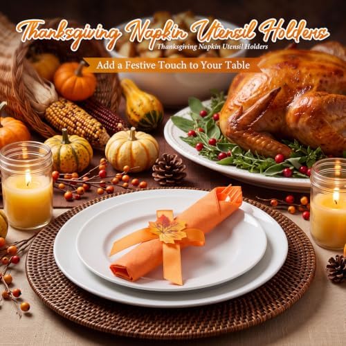 30 Set Thanksgiving Pre Rolled Silverware Fall Disposable Cutlery - Image 5