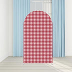 Red and White Plaids Arch Backdrop Cover Strawberry Theme Stretchy Arched Stands Covers for Girls Birthday Baby Shower Parties Decoration(Only Cover) - Image 2