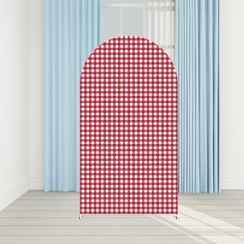 Red and White Plaids Arch Backdrop Cover Strawberry Theme Stretchy Arched Stands Covers for Girls Birthday Baby Shower Parties Decoration(Only Cover) - Image 2