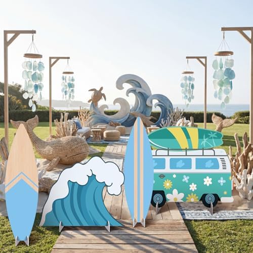 4 Pcs Large The Big One Themed Birthday Party Decorations 1st Birthday Decoration Beach Surfboard Cardboard Cutout Photo Booth Props Backdrop for Beach Pool Baby Shower Supplies - Image 6