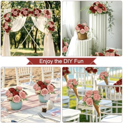 12 Bundles Peonies Artificial Flowers Bulk, Dusty Rose & Terracotta - Image 4