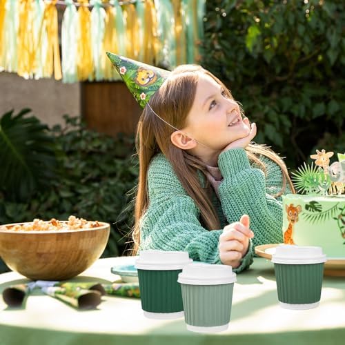 Whaline 100 Pcs Sage Green Disposable Espresso Cups with Lids 4 Oz Gradient Green Paper Cups Corrugated Ripple Wall Insulated Hot Cup for Home Office Party Supplies - Image 6
