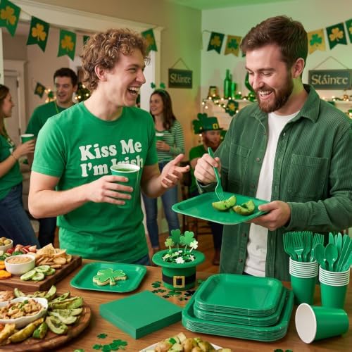 Vyntra 350 Pcs Green Square Paper Plates and Napkins Set, Serves 50 - Image 6