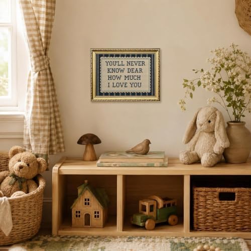 Vintage Gold Framed Love Quote Wall Art You'll Never Know Dear How Much I Love You Wall Decor Picture Inspirational Blue Striped Sign Poster Canvas Painting Print for Nursery Bedroom 12x16 inch - Image 3
