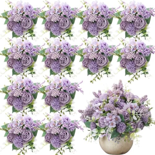 Zeyune 12 Pcs 13.4 Inch Artificial Flowers Bouquet,Peony,Purple by Zeyune