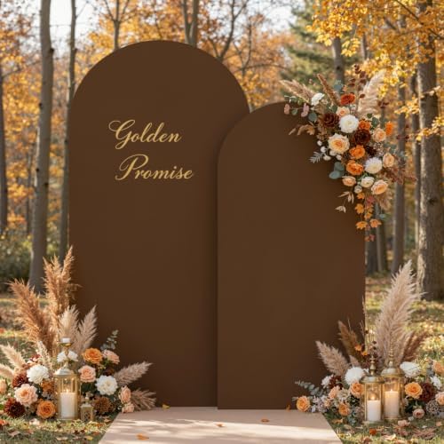 2 Set-7.2FT, 6FT Brown Arch Backdrop Cover,Spandex Fitted Wedding Arch Stand Covers Round Top Chiara Arch Backdrop Stands Cover for Birthday Party Banquet Photo Background Decoration - Image 5