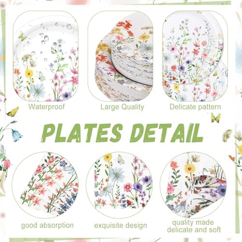 Wildflower Party Decorations, Paper Plates Napkins Cups Serve 50, Blossom - Image 2