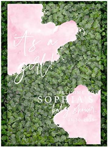 Andaz Press Custom Large Baby Shower Welcome Sign, 16" x 24", Watercolor Pink 'It's A Girl' Personalized Acrylic Welcome Sign for Sprinkle & Shower Decor by AndazPress