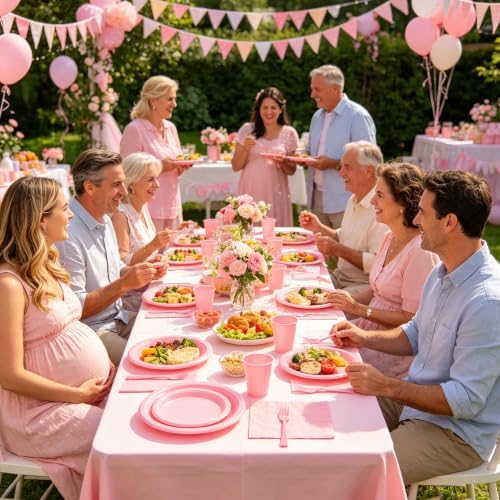 250Pcs Disposable Light Pink Plastic Plates and Napkins for Birthday Party - Image 6