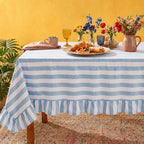 Tudomro Striped Tablecloth, Rectangle, Baby Blue, White, 84'' X 60'' by Tudomro