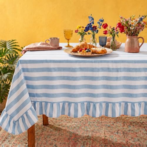 Tudomro Striped Tablecloth, Rectangle, Baby Blue, White, 84'' X 60'' by Tudomro