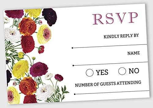 50 Blank RSVP Cards with White Envelopes Floral 4"x6" Response Cards-RSVP Reply Card for Wedding-Bridal Shower-Baby Shower-Rehearsal Dinner by Inkdotpot