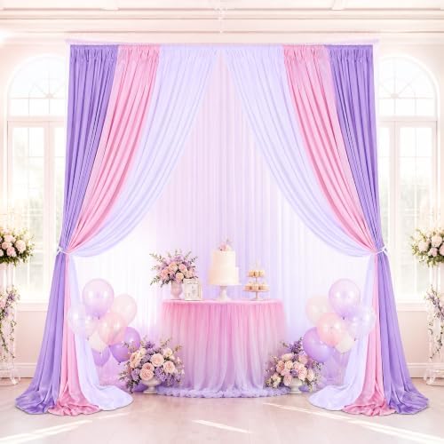 Mermaid Backdrop Curtain 15ftx10ft - White Pink Lavender Satin Drapes - Image 6