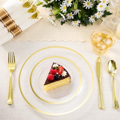BESTSTAR 350PCS Clear and Gold Disposable Plastic Plates Set for 50 Guests - Image 2