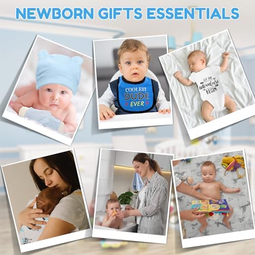 iAOVUEBY Baby Gift Set for Newborn, New Baby Boy Gift Basket, Newborn Essentials Hat Onesie Bear Toys Keepsake Blanket Infant Diaper Changing Pad Bibs, Baby Shower Gifts for Boys - Image 6