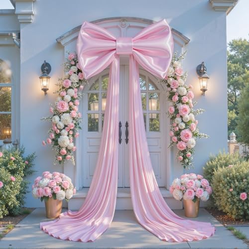 Large Pink Bow Decor, 24x16x79 Inches Big Silky Ribbon Bows for Room Wall Door Decorations Oversized Coquette Stain Bow Party Decorations for Birthday Bridal Baby Shower Wedding Photo Booth Backdrop by Besutolife