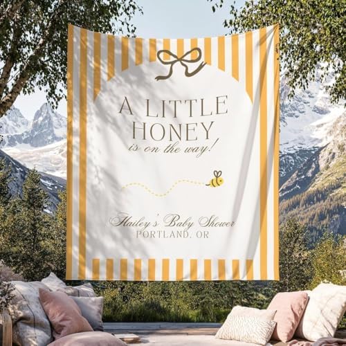 Personalized A Little Honey Baby Shower Banner Custom Bee Gender Reveal Backdrop Yellow Stripe Sprinkle Party Decor Bee Themed Tapestry Oh Honey Photo Booth Wall Decoration for Boy or Girl by Unknown