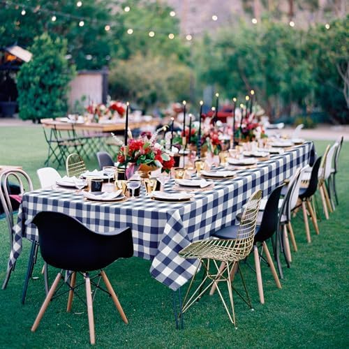 Hiasan Checkered Tablecloth, 2 Pack, 54 x 108 inch, Navy Blue and White - Image 2