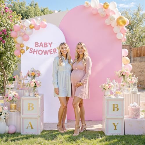 White Pink Arch Backdrop Cover Set of 2-7.2ft 6ft Dual Color Wedding Arch Cover-Wrinkle Free Stretchy Spandex Fitted Chiara Arch Stand Cover for Birthday Party Baby Shower Photo Photography - Image 6